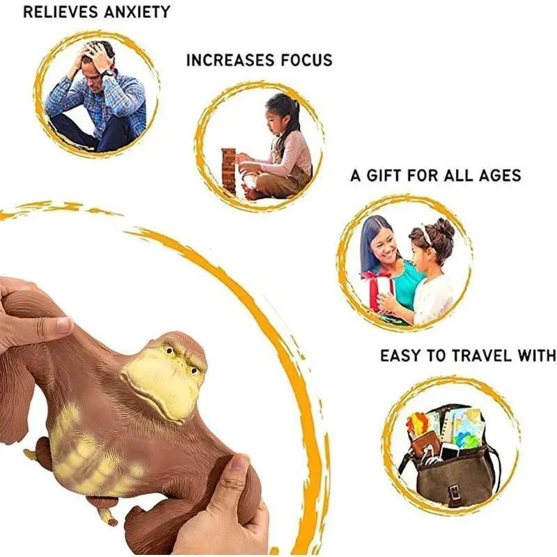 Stress Relief Squeezing Monkey Toy - Soft Gorilla Figure for Kids and Adults - Squishy and Stretchy - HIGH-END TPR Material - Strong and Reliable