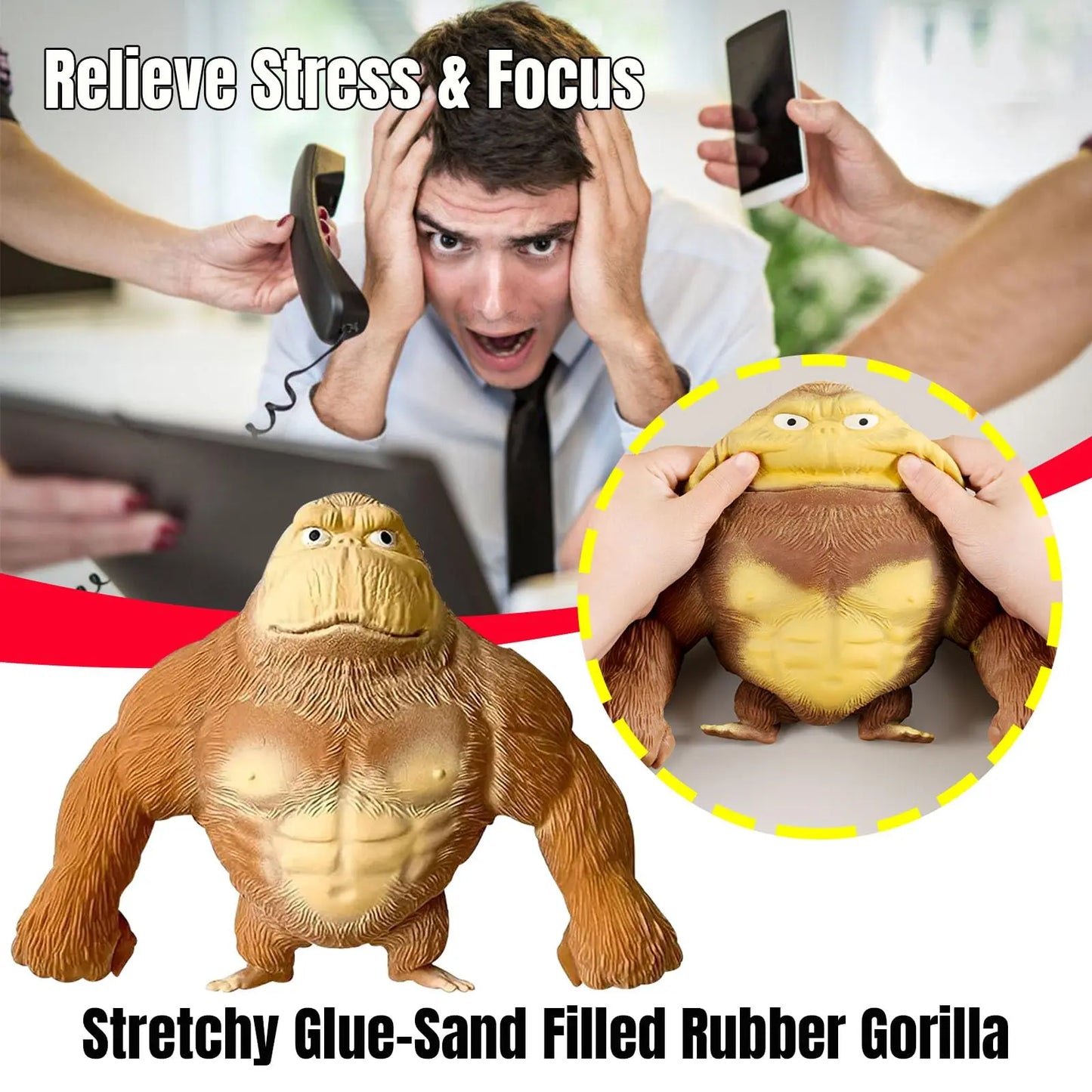 Stress Relief Squeezing Monkey Toy - Soft Gorilla Figure for Kids and Adults - Squishy and Stretchy - HIGH-END TPR Material - Strong and Reliable