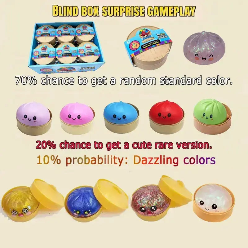 Glitter Series Expressive Big Dumpling Squishy Blind Box, Mysecret Bun Fidget Toy, Soft TPR, Stress Relief, Unboxing Surprise, Random Rare Style. Ideal for Graduation, Valentine’S Day & Easter, Great for Students and Kids to Exchange Gifts.