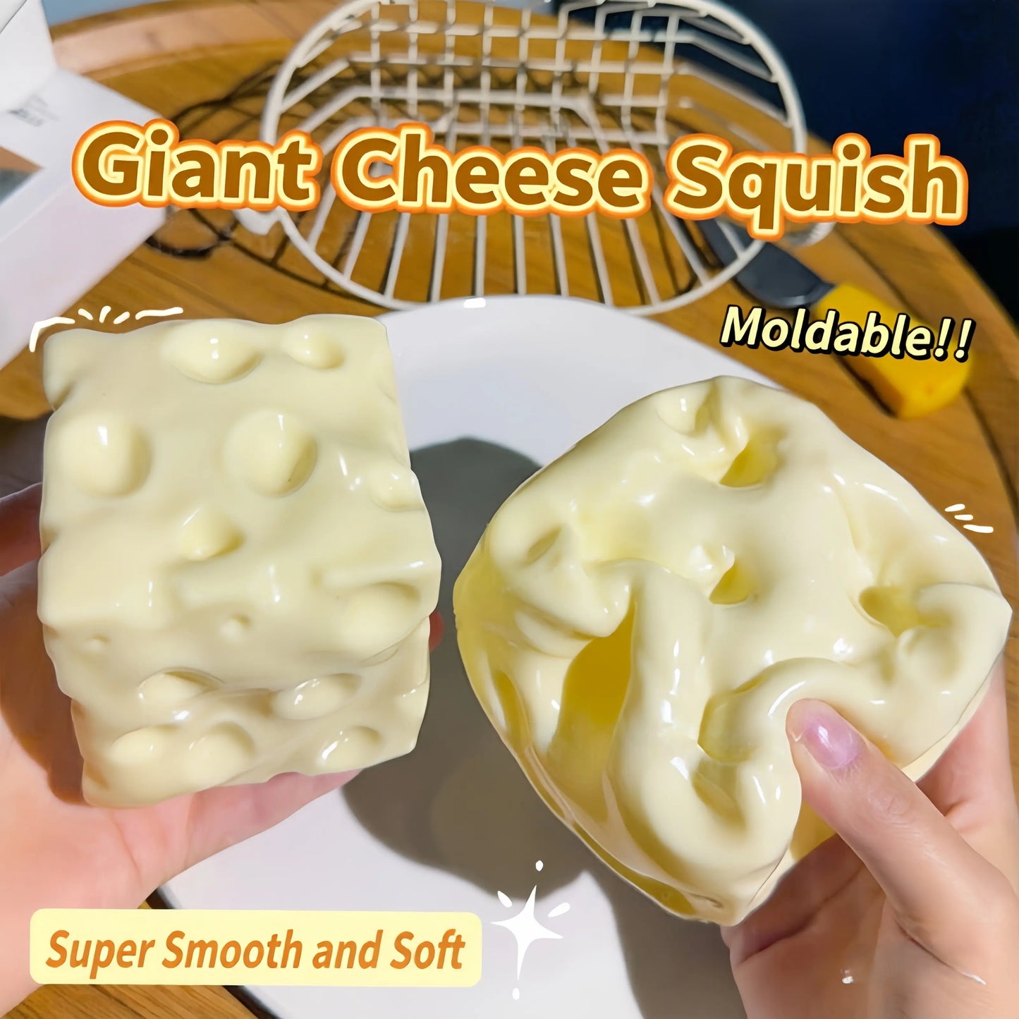 Squishy Cheese Block - Yellow, Moldable Fidget Toy with Squeeze Feature, Ideal for Play and Relaxation Giant Cheese Squishy - 6/7Cm Moldable Non-Rebound & Slow Rebound Fidget Toy| Viral ASMR Stress Ball Glutinous