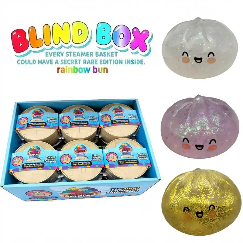 Glitter Series Expressive Big Dumpling Squishy Blind Box, Mysecret Bun Fidget Toy, Soft TPR, Stress Relief, Unboxing Surprise, Random Rare Style. Ideal for Graduation, Valentine’S Day & Easter, Great for Students and Kids to Exchange Gifts.