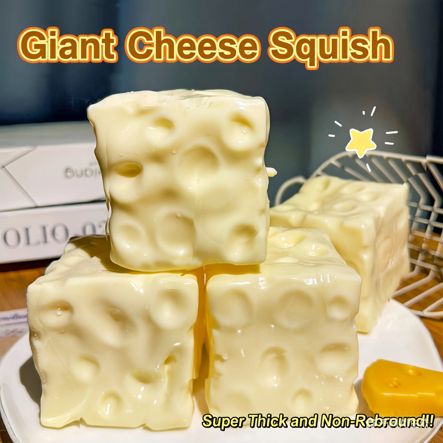 Squishy Cheese Block - Yellow, Moldable Fidget Toy with Squeeze Feature, Ideal for Play and Relaxation Giant Cheese Squishy - 6/7Cm Moldable Non-Rebound & Slow Rebound Fidget Toy| Viral ASMR Stress Ball Glutinous